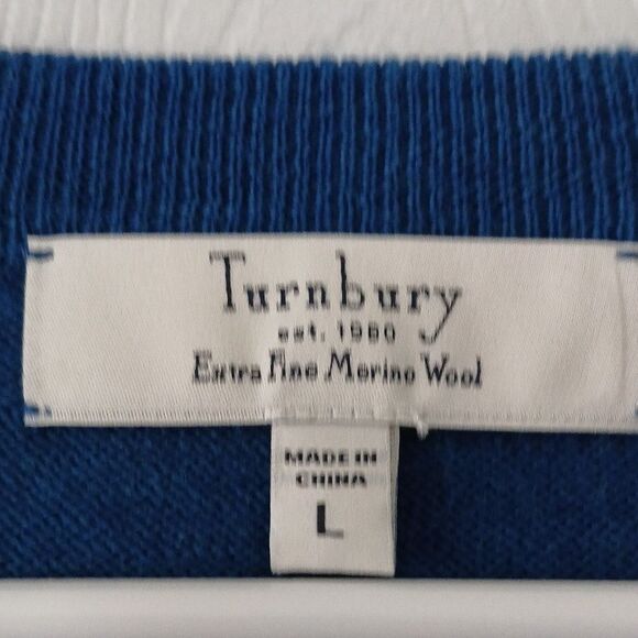 Turnbury Royal Blue 100% Extra Fine Merino Wool V-neck sweater vest  Sz L  NWOT - Picture 4 of 7